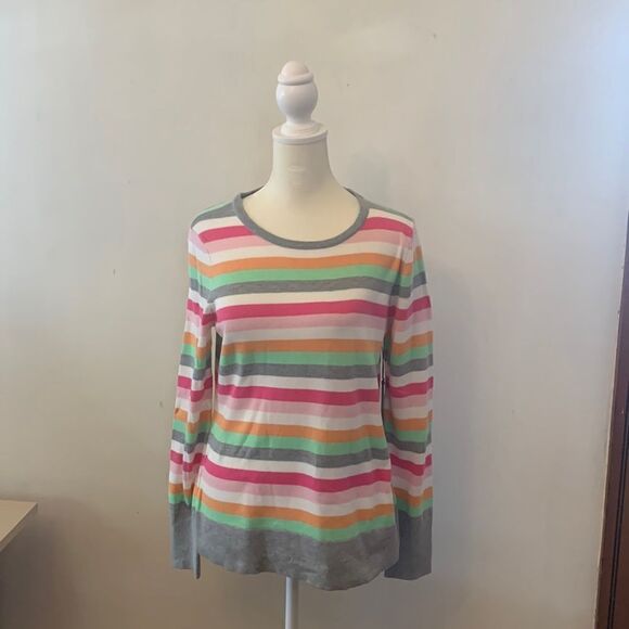 Vince Camuto gray pink white striped long sleeve sweater Size M NWT - Picture 1 of 8